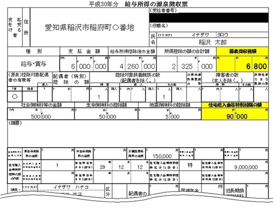 控除対象外の平成30年分源泉徴収票