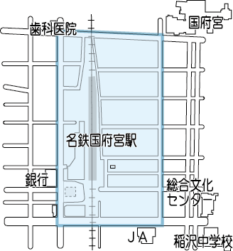 地図：名鉄国府宮駅周辺路上喫煙禁止区域