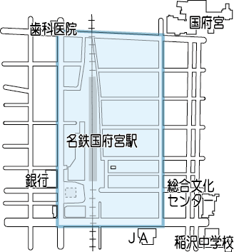 地図:名鉄国府宮駅周辺路上喫煙禁止区域