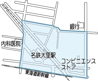 地図：名鉄大里駅周辺路上喫煙禁止区域