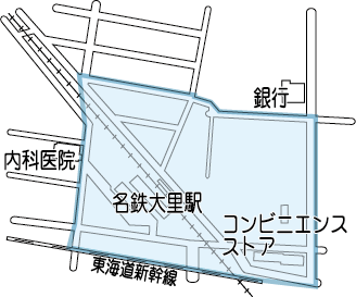 地図:名鉄大里駅周辺路上喫煙禁止区域
