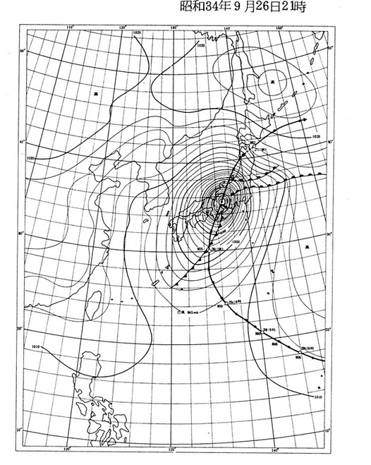 昭和34年9月26日午後9時の天気図