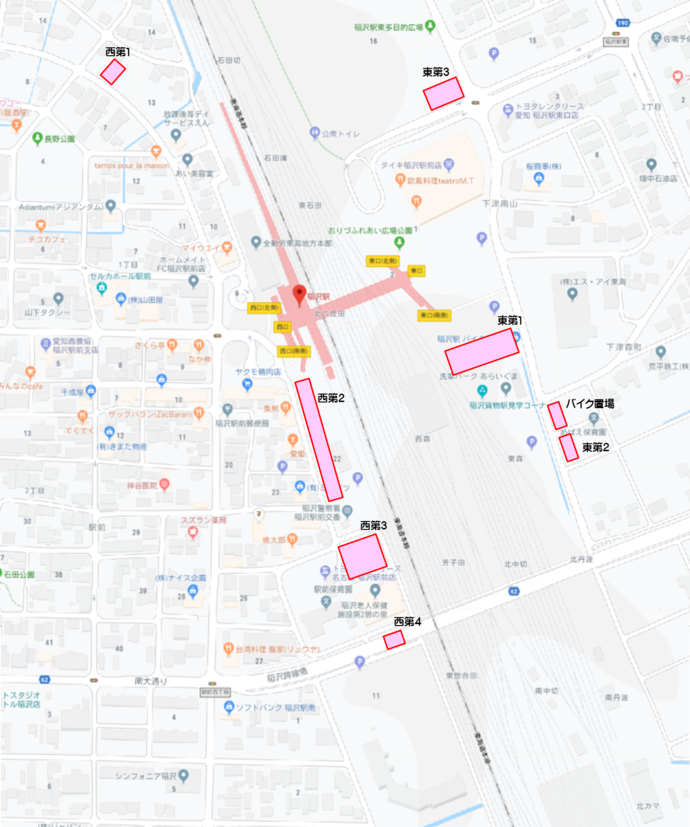 稲沢駅周辺公共自転車等駐車場位置図