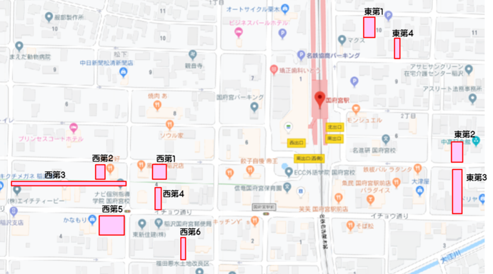 国府宮駅周辺公共自転車等駐車場位置図