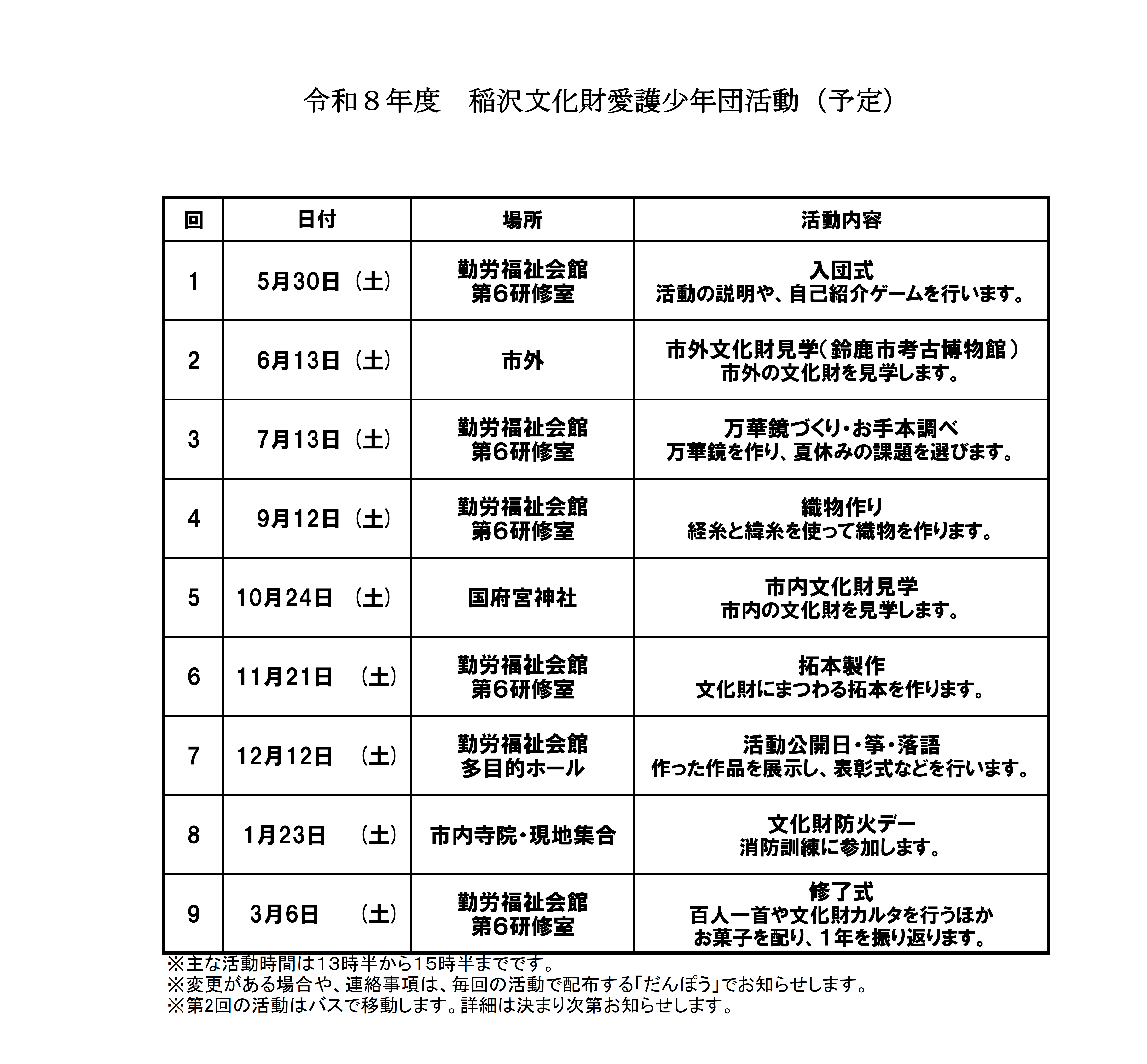 令和7年度活動予定