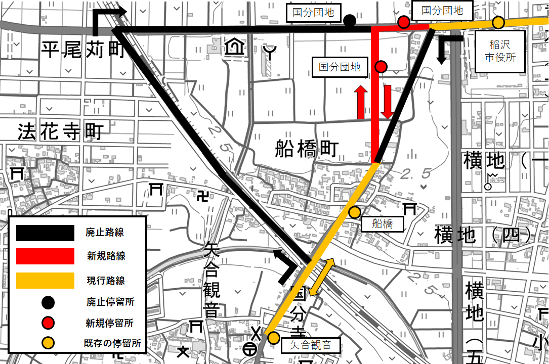 変更路線の拡大図